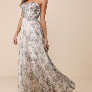 Most Beautiful Day Ivory Multi Floral Print Organza Maxi Dress- Lulus Sz 4